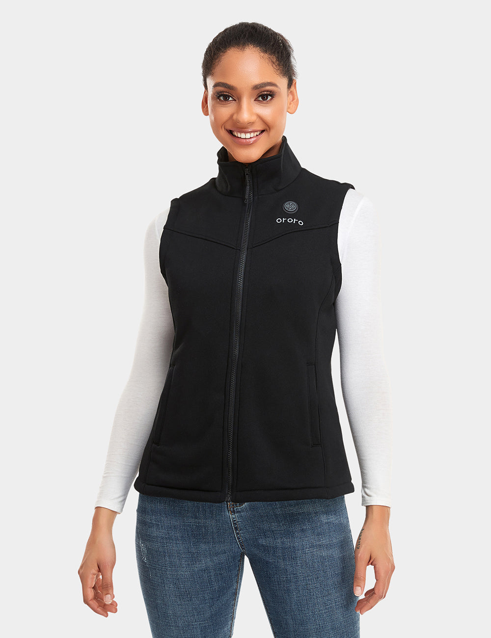 Women's Heated Fleece Vest- Black (3 Heating Zones) | ororo®