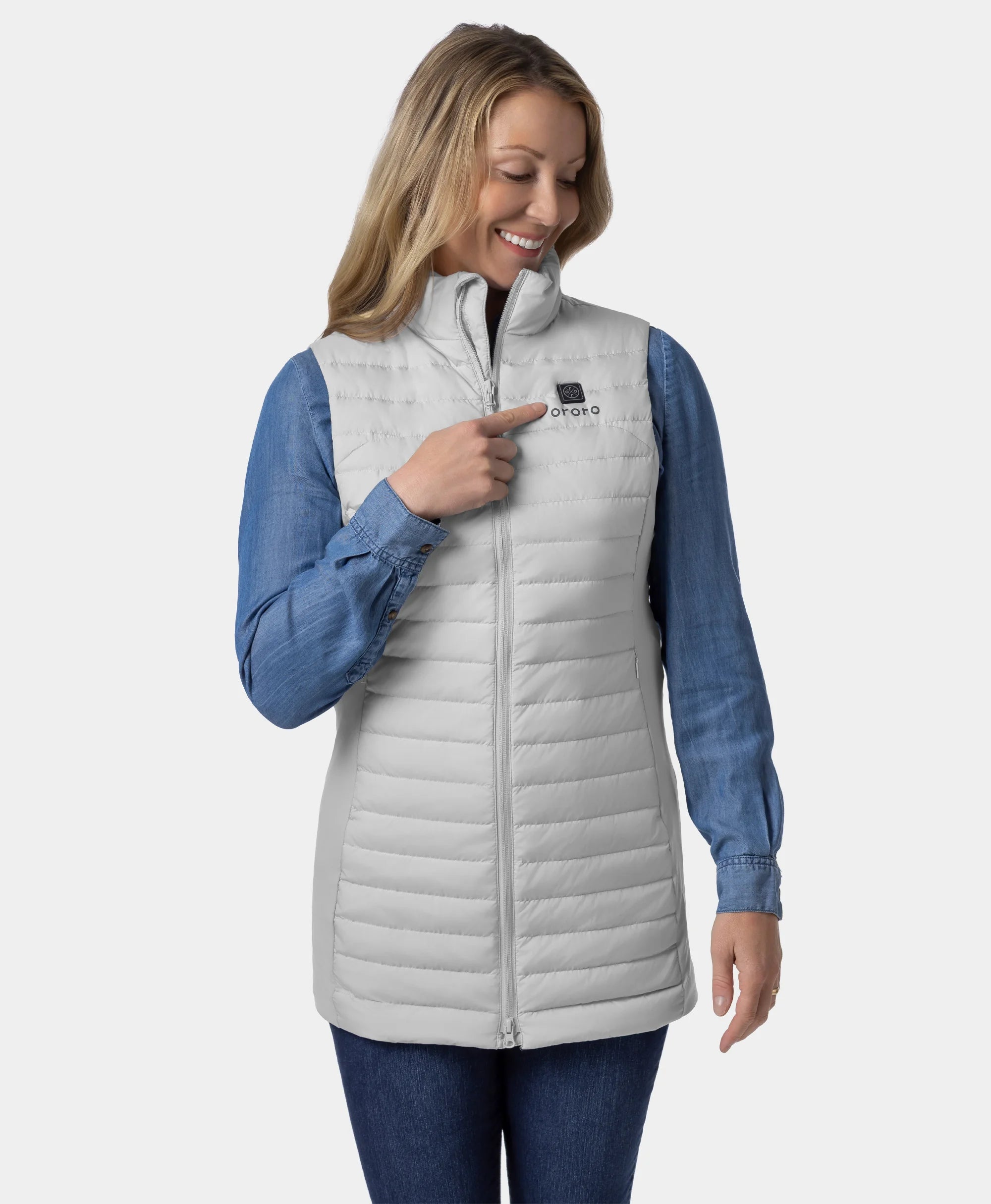 Cloudmere Women's 5-Zone Heated Long Down Vest, Thumbnail 11