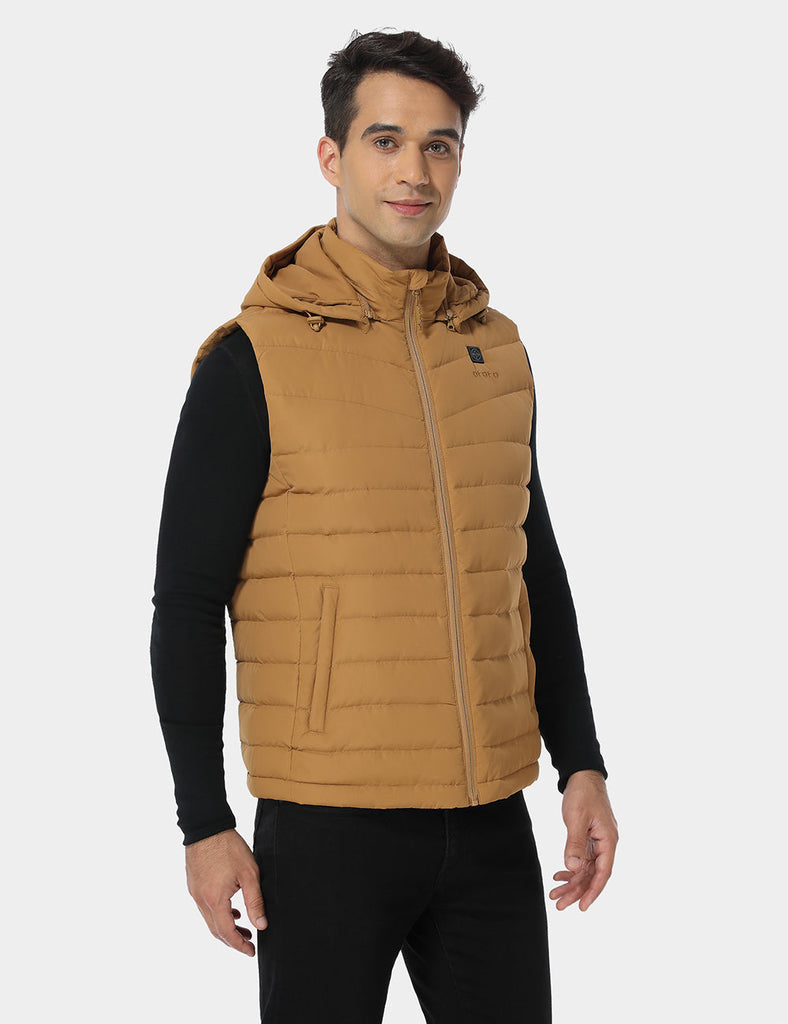 Men's Heated Lightweight Down Vest - Khaki, Thumbnail 3