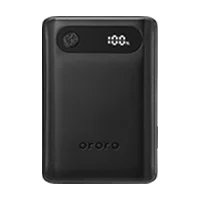 A black rectangular electronic device with rounded corners, featuring a camera lens cutout at the top left and the brand name 'ororo' printed near the bottom, shown on a plain white background.