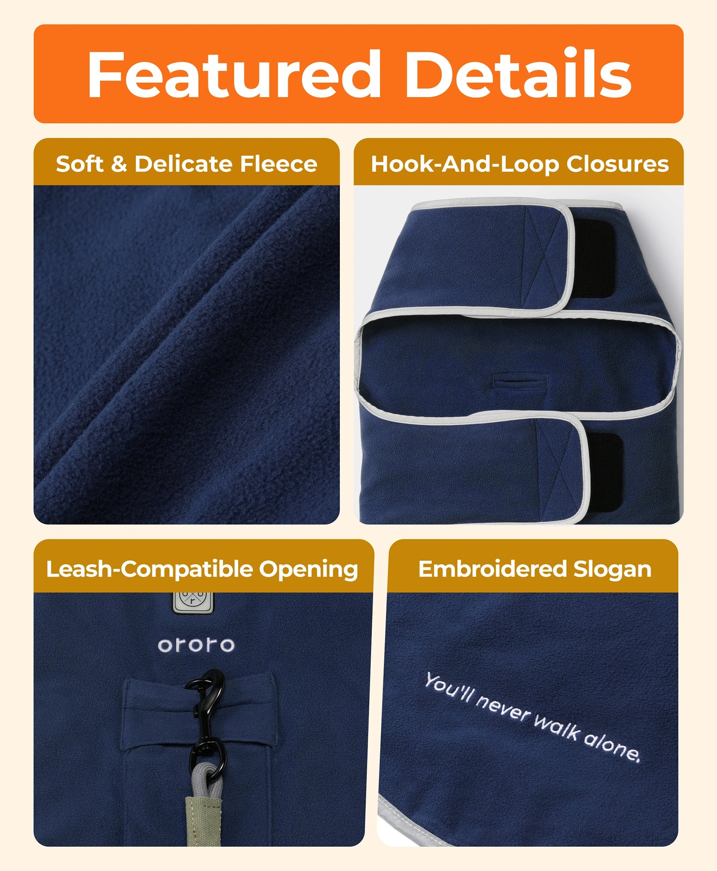 Soft Fleece, Hook-and loop Closures, Leash-compatible Opening, Embroidered Slogan