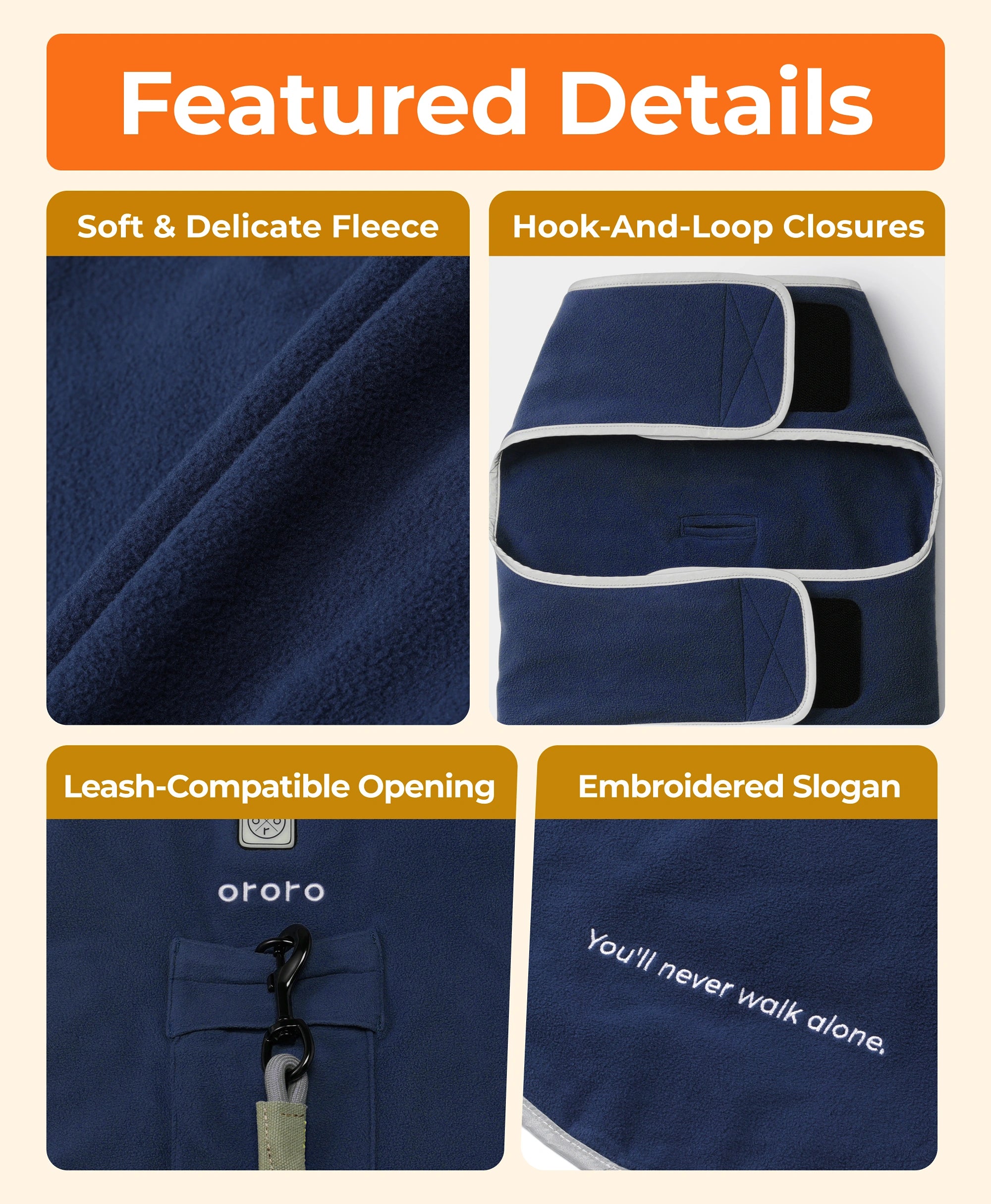 Soft Fleece, Hook-and loop Closures, Leash-compatible Opening, Embroidered Slogan