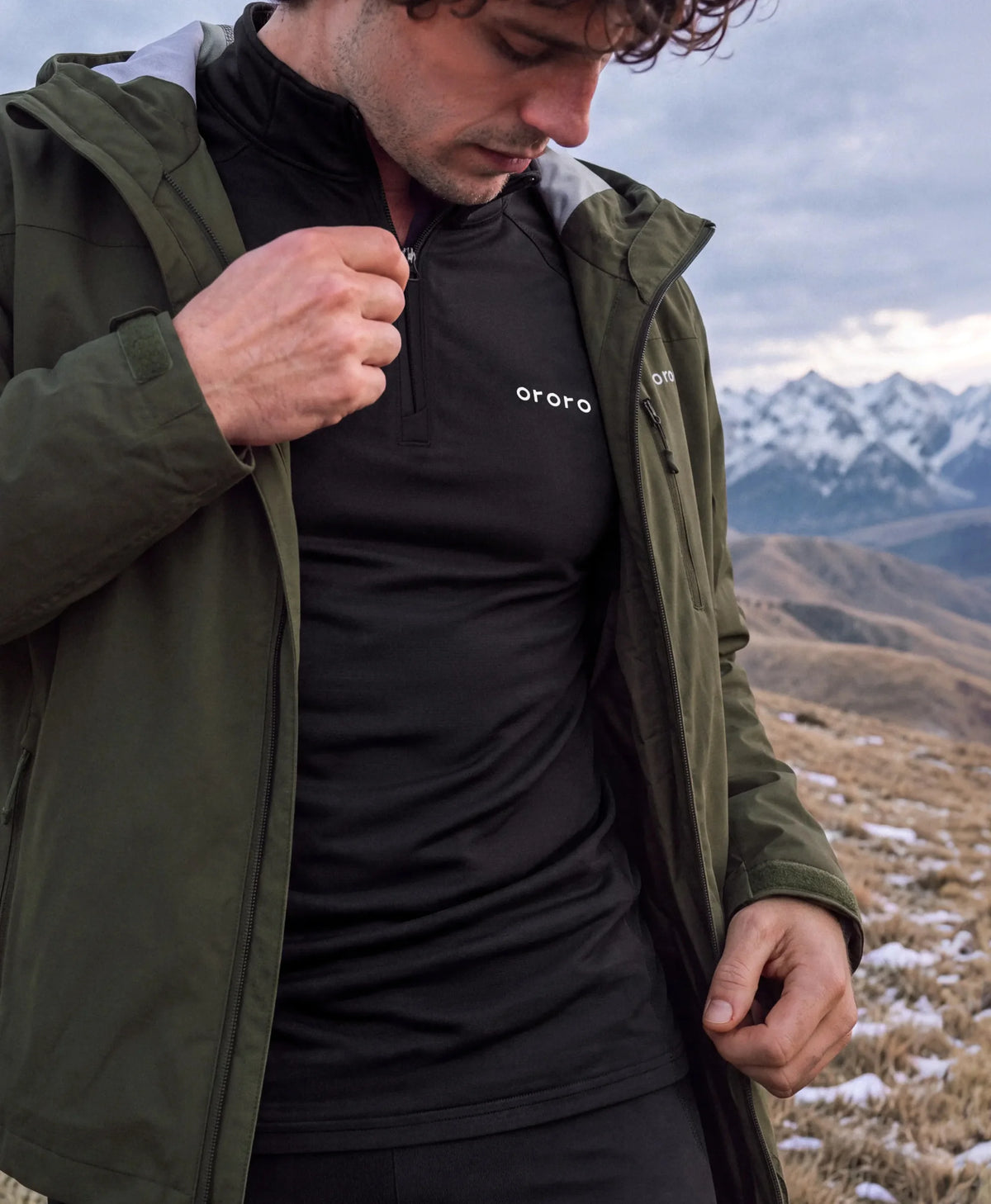 Man wearing ororo heated baselayer top