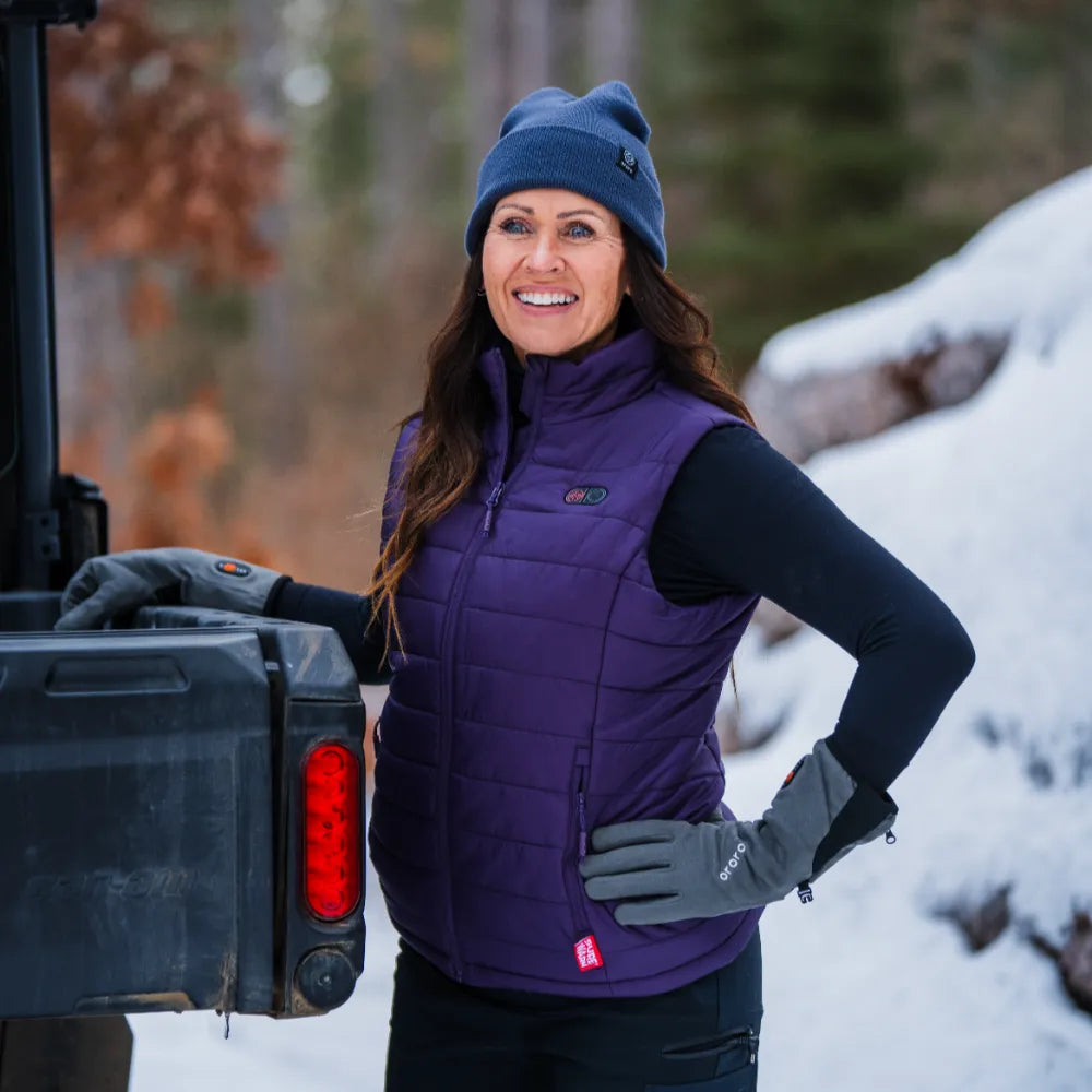 Glasgow Unisex Heated Dralon Liner Gloves & SureWarm® Women's 7-Zone Dual-Control Classic Pro Heated Vest (Lower Back Heating)