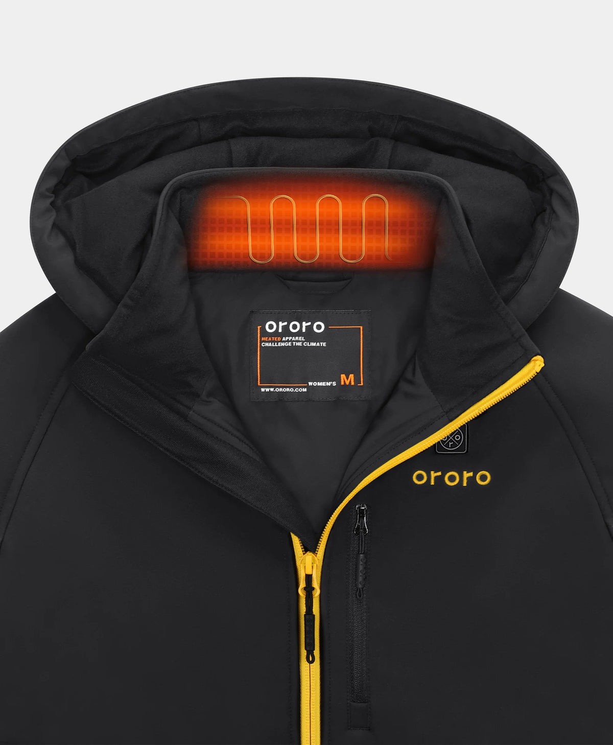 ororo Women's Classic Heated Jacket showing the heating zone inside the back collar.