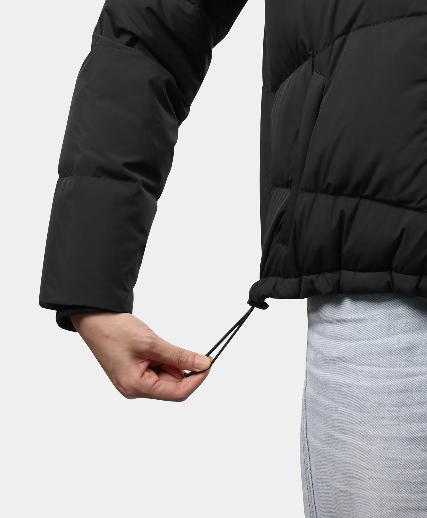 Cinchable hem with external drawcords