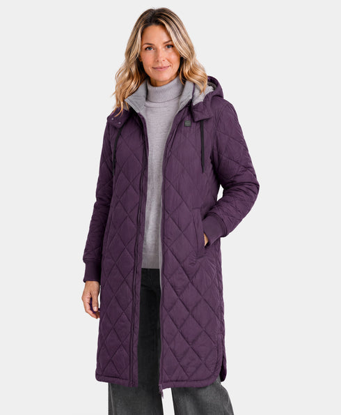 Front view of purple Uptown Women's 4-Zone Heated Parka w/ Removable Hood