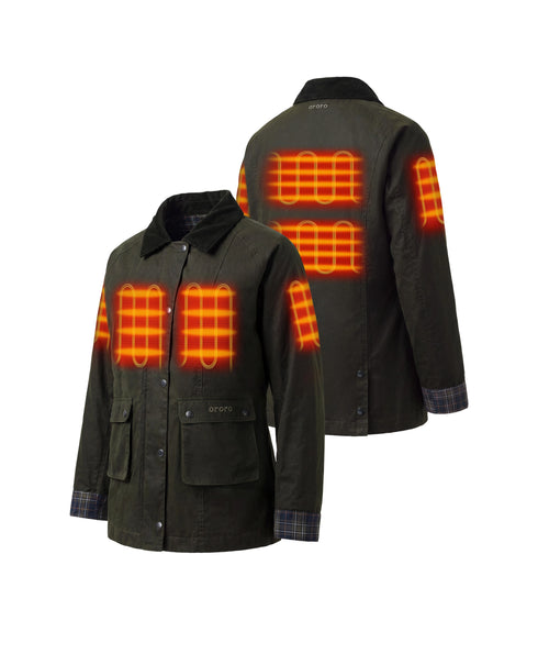 Front and back view of ororo heated jacket showing heating element coverage ,view 2