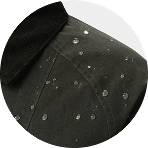 Water-resistant jacket fabric detail with water droplets