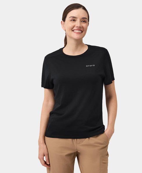 Women's Short Sleeve 100% Wool T-Shirt - Black ,view 2