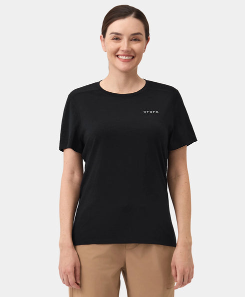 Women's Short Sleeve 100% Wool T-Shirt - Black ,view 1