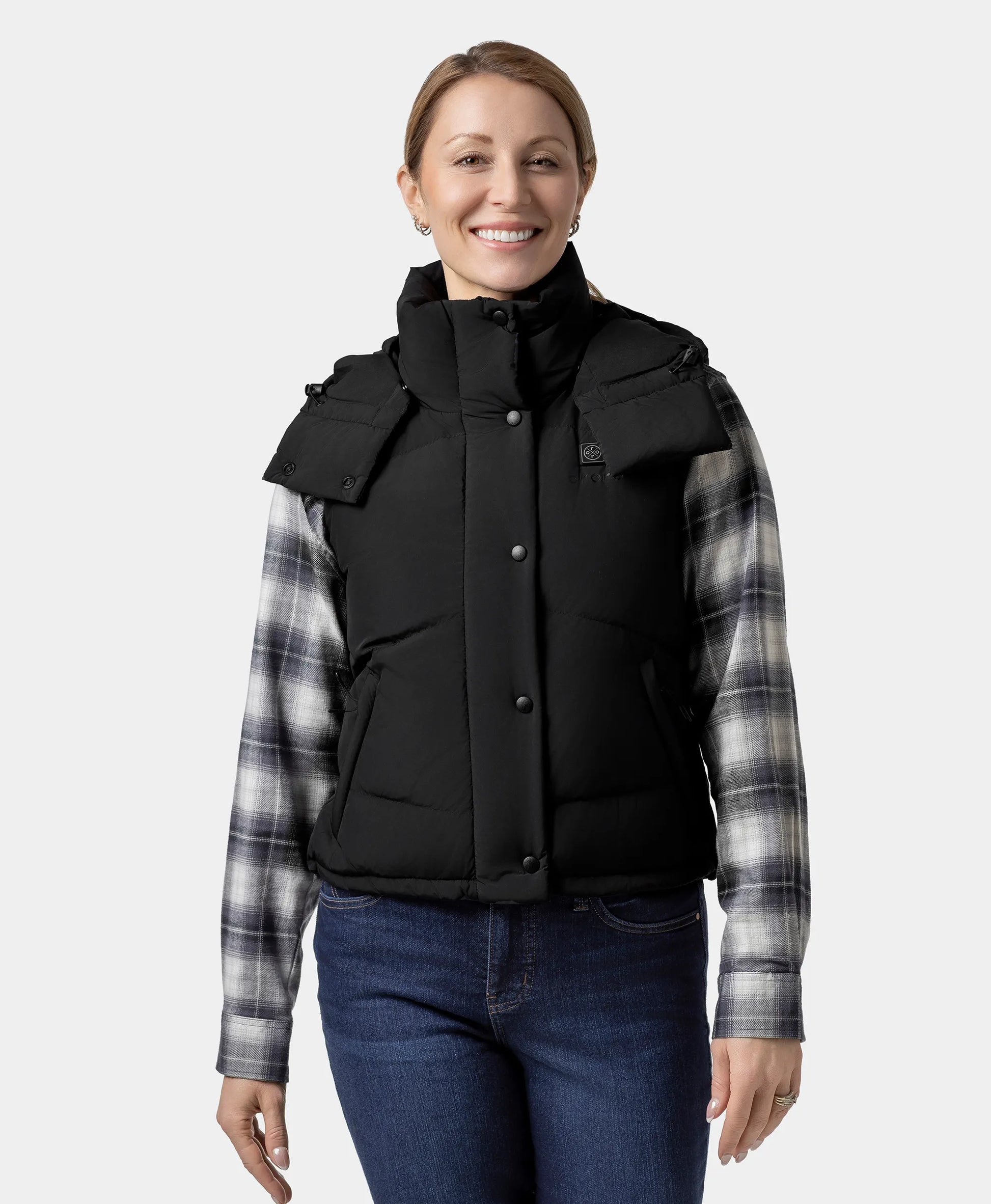 Women's Cropped Heated Down Vest with Collar Heating ororo®