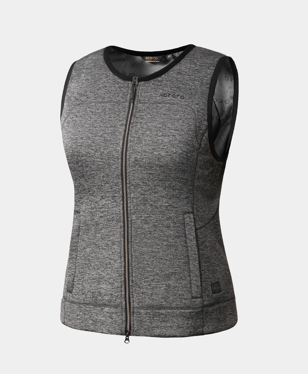 Heather gray women's fleece vest displayed against a plain background
