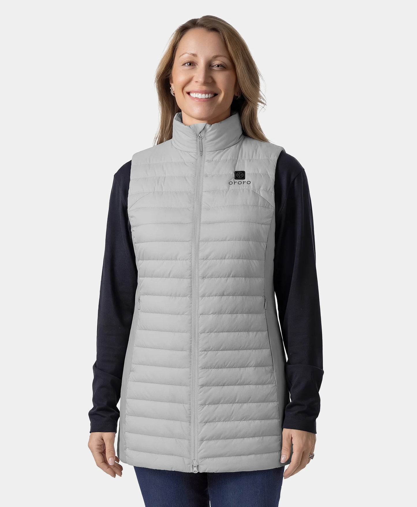 Women's 5-Zone Heated Long Down Vest- gray