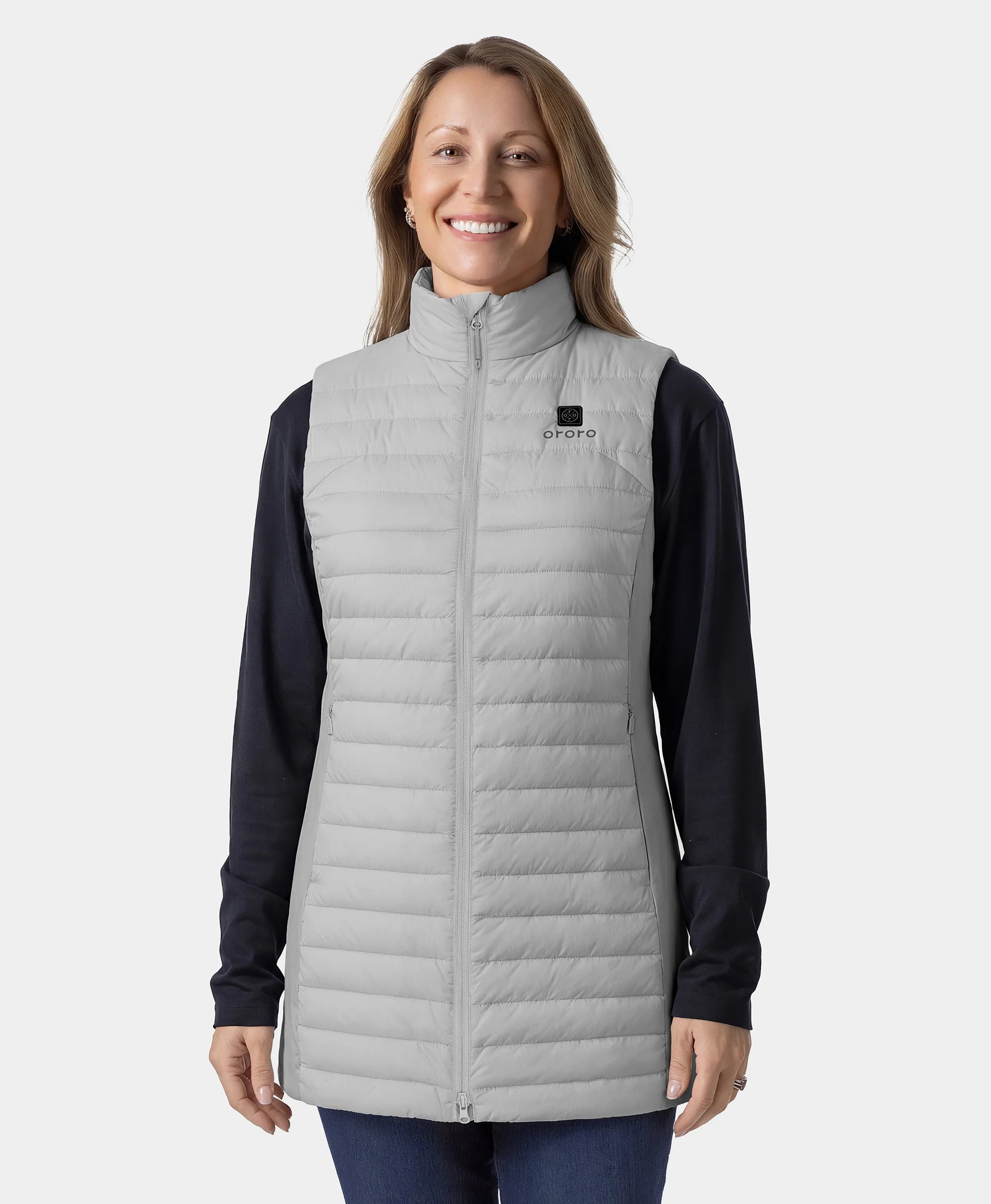 Women's 5-Zone Heated Long Down Vest- gray