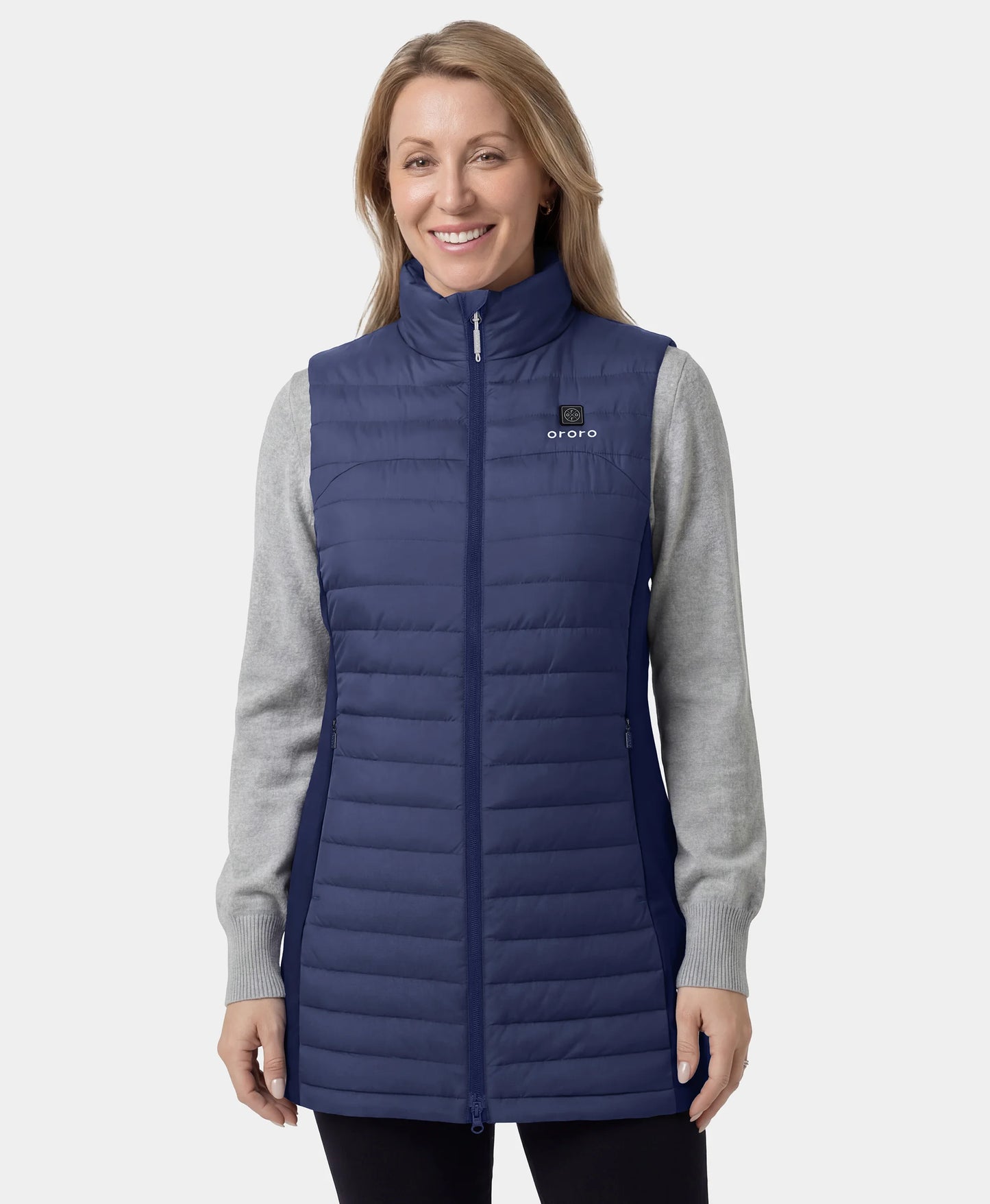 Women's 5-Zone Heated Long Down Vest- blue
