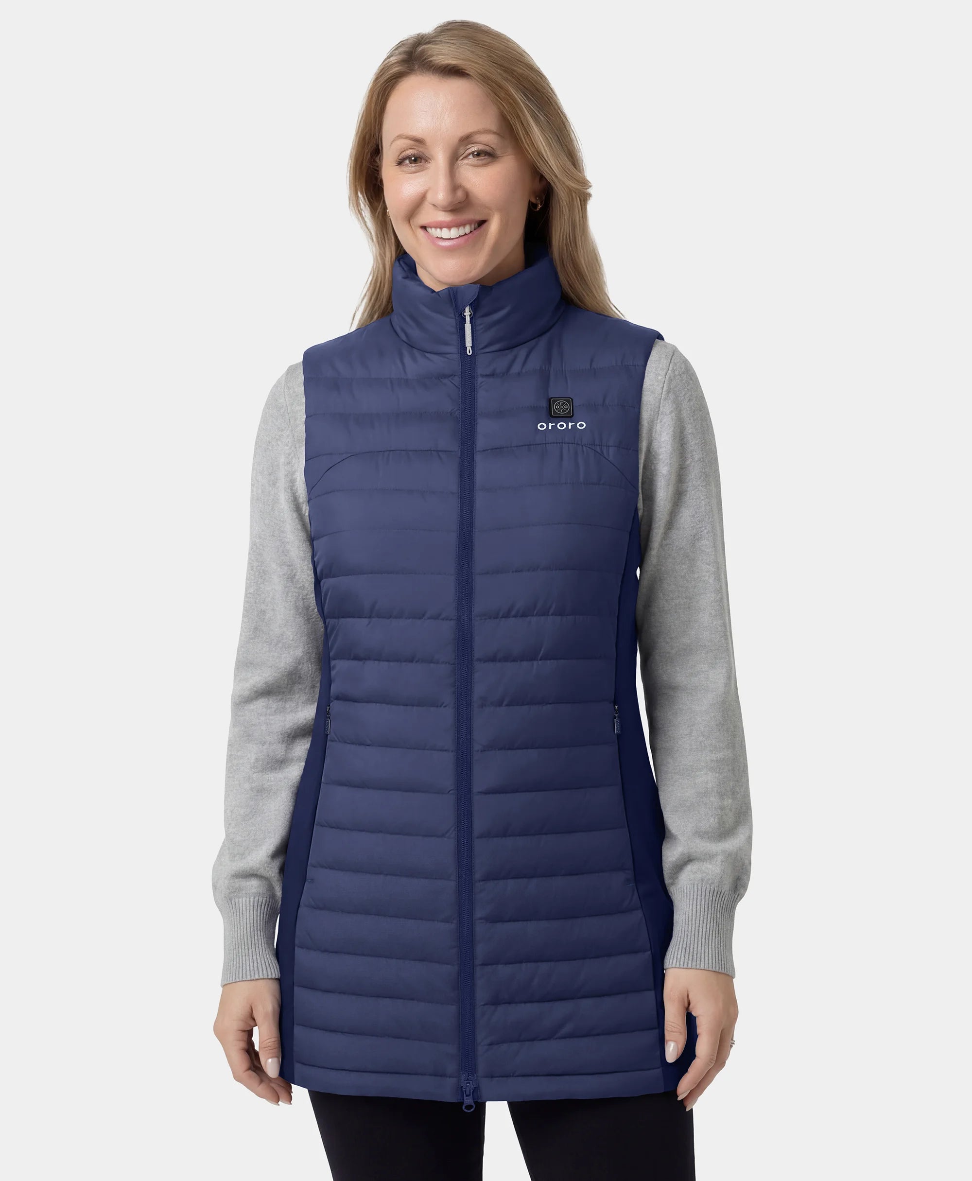 Women's 5-Zone Heated Long Down Vest- blue