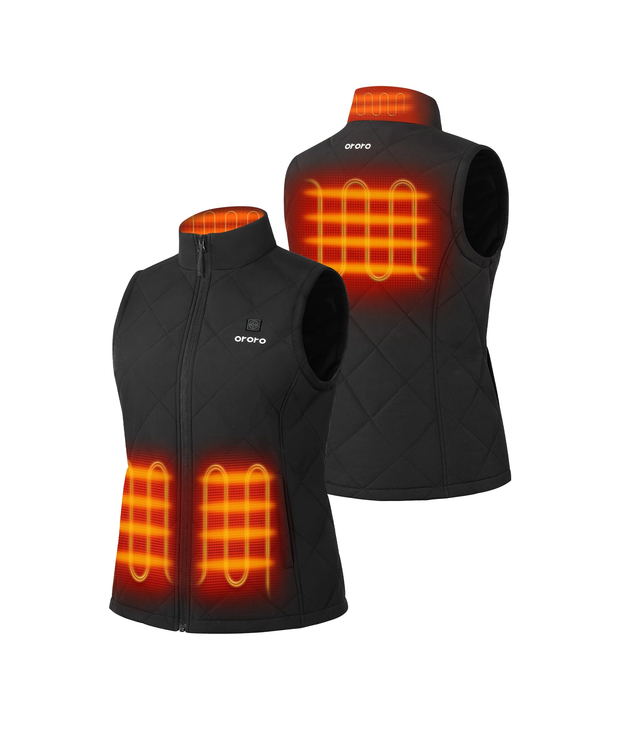 Four Heating Zones: left & right front stomach, upper-back, and collar