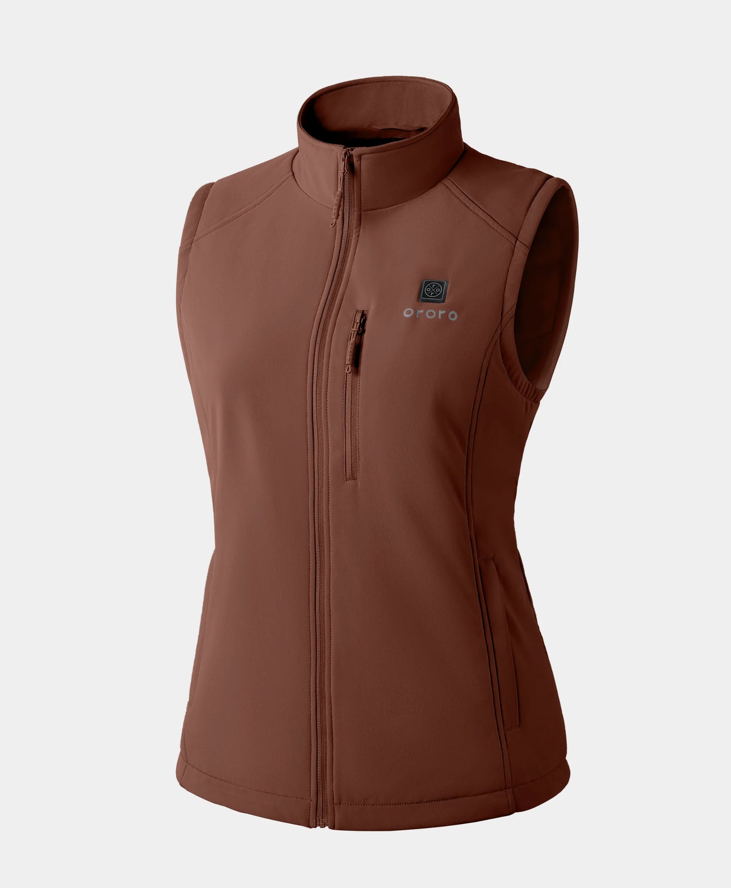 Women's Heated Softshell Vest - Lower Back Heating - Brown