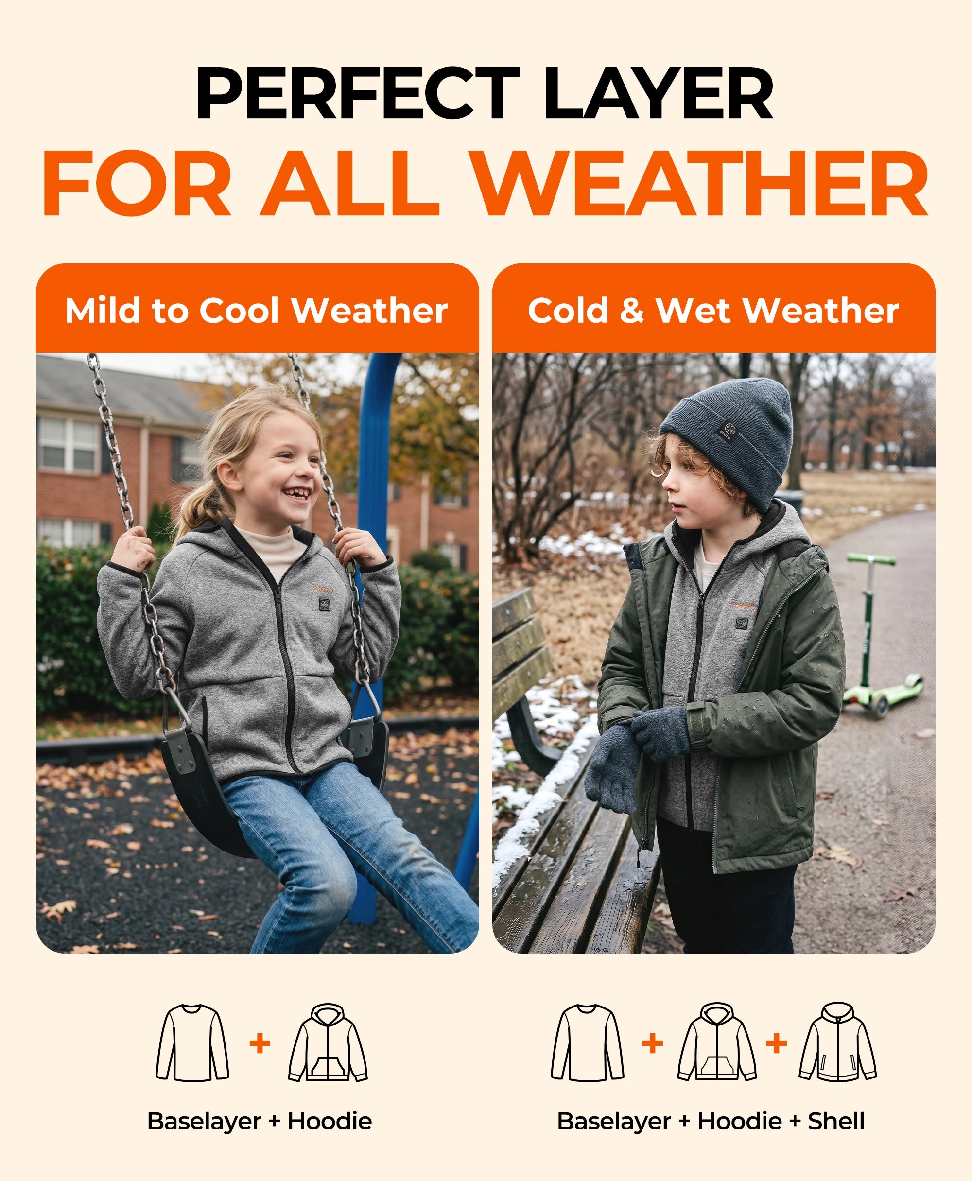 Image of ororo Kids' 4-Zone Heated Full-Zip Fleece Hoodie using for all weather