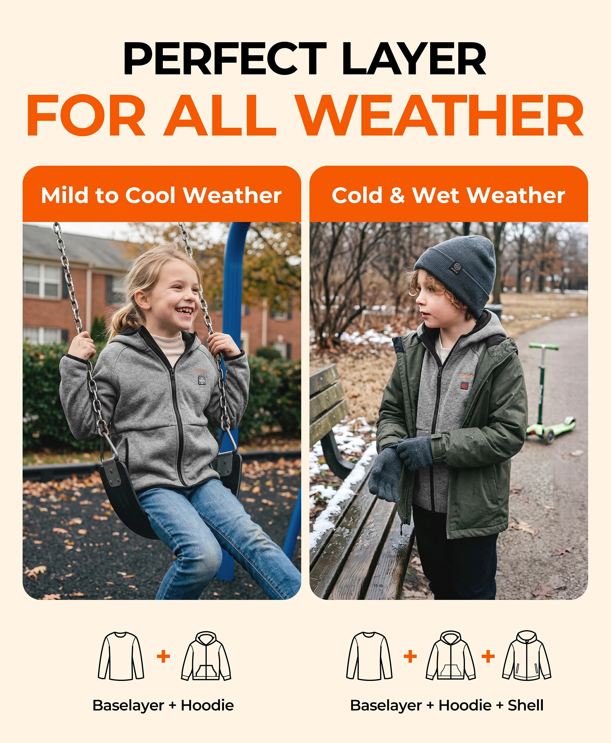 Image of ororo Kids' 4-Zone Heated Full-Zip Fleece Hoodie using for all weather