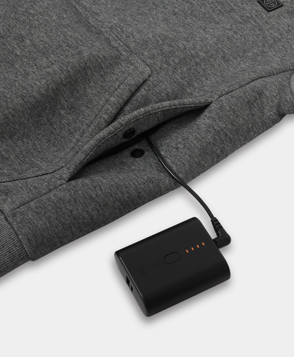 Close-up of ororo Kids' 4-Zone Heated Pullover Hoodie showing Battery pocket