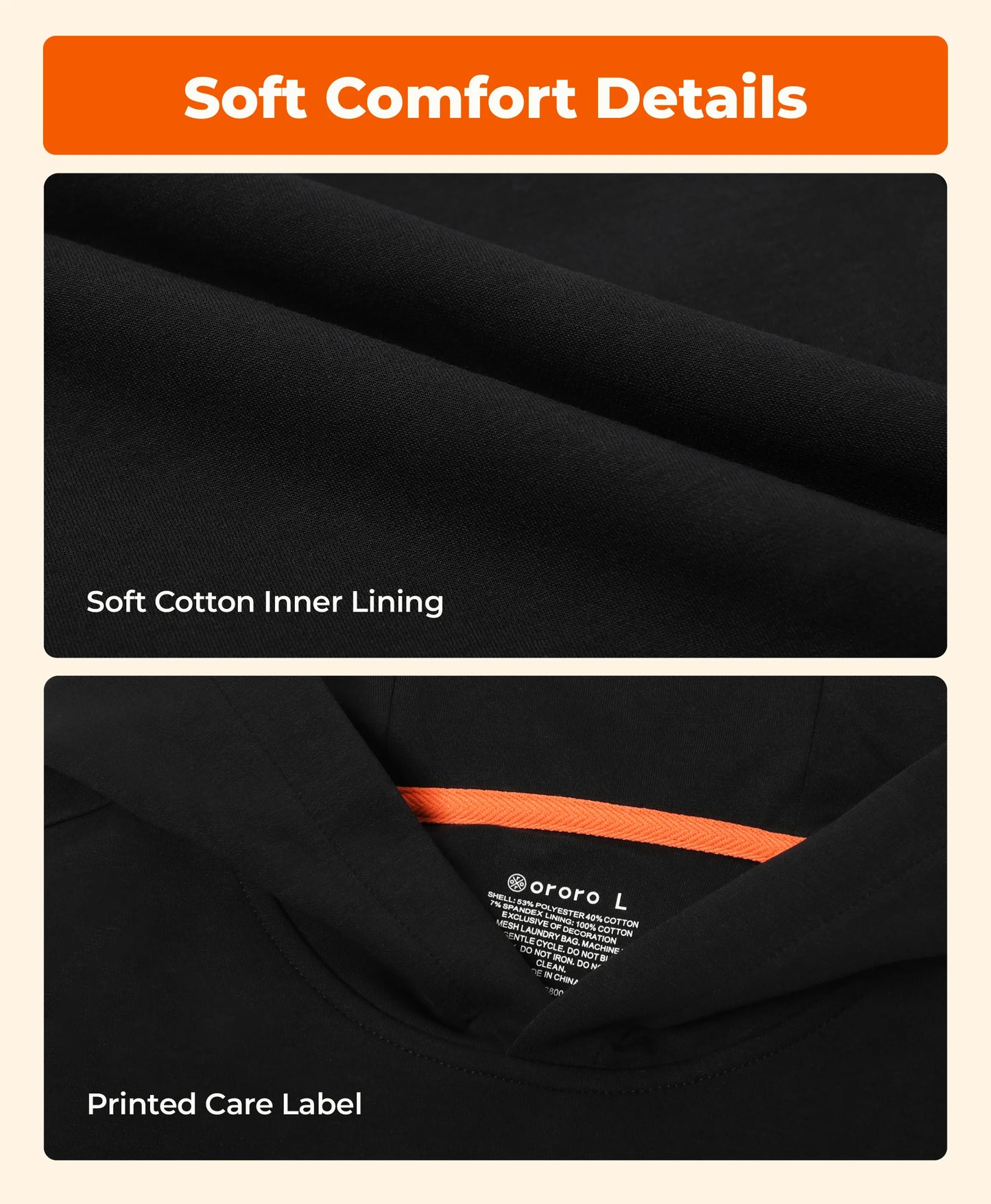 Soft Cotton Inner Lining, Printed Care Label