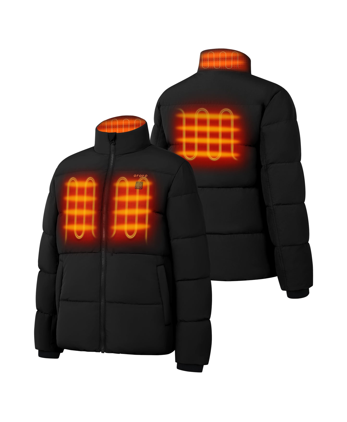 4 heating zones: left and right chest, mid-back, collar