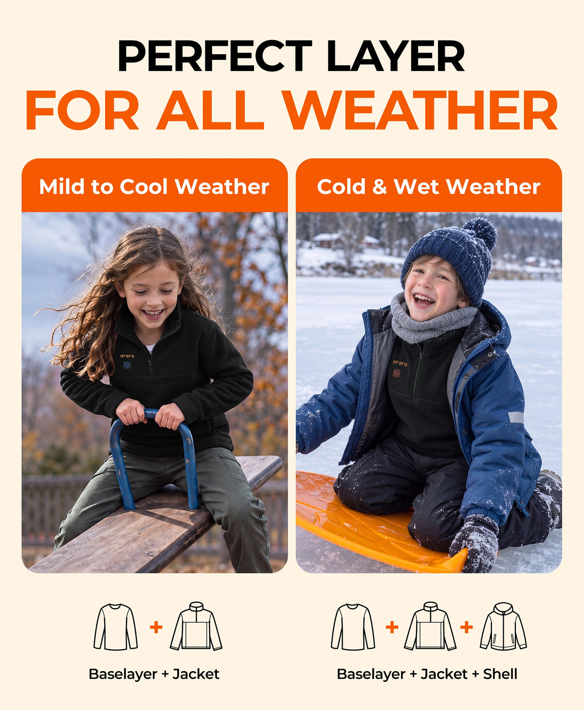 ororo Kids' 4-Zone Heated Fleece Qtr Zip Jacket is perfect for all weather