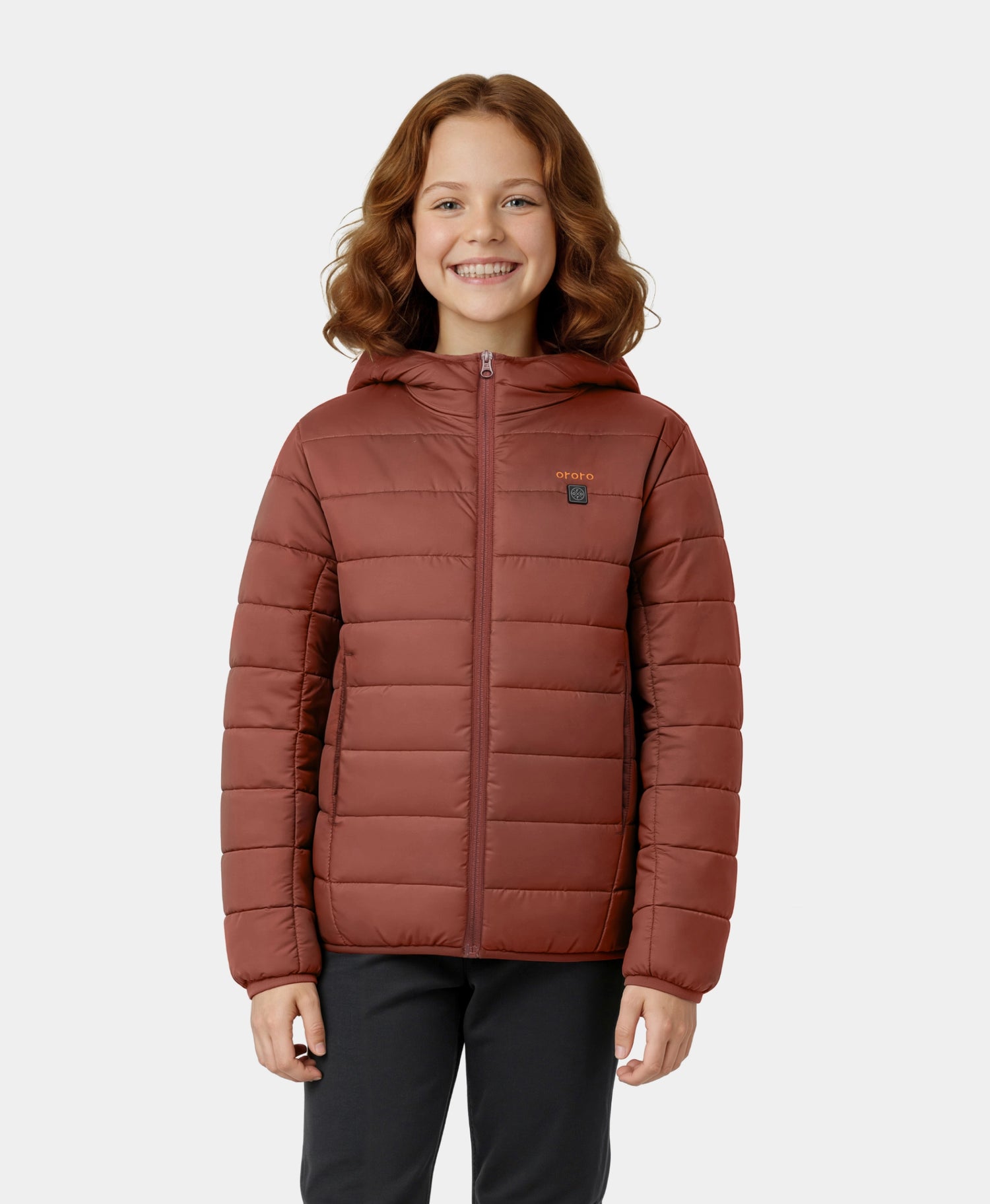Front view of redfern ororo Kids' 4-Zone Heated Lightweight Puffer Jacket