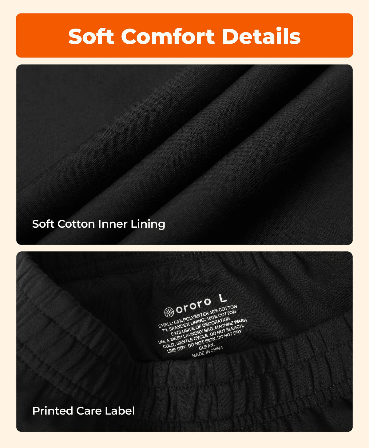 Soft Cotton Inner Lining, Printed Care Label