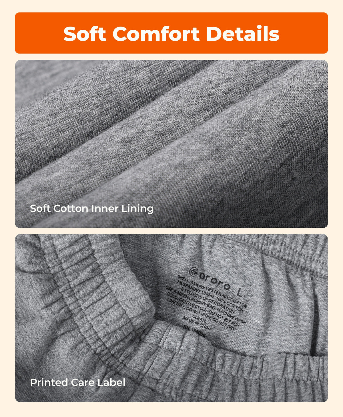 Soft Cotton Inner Lining, Printed Care Label
