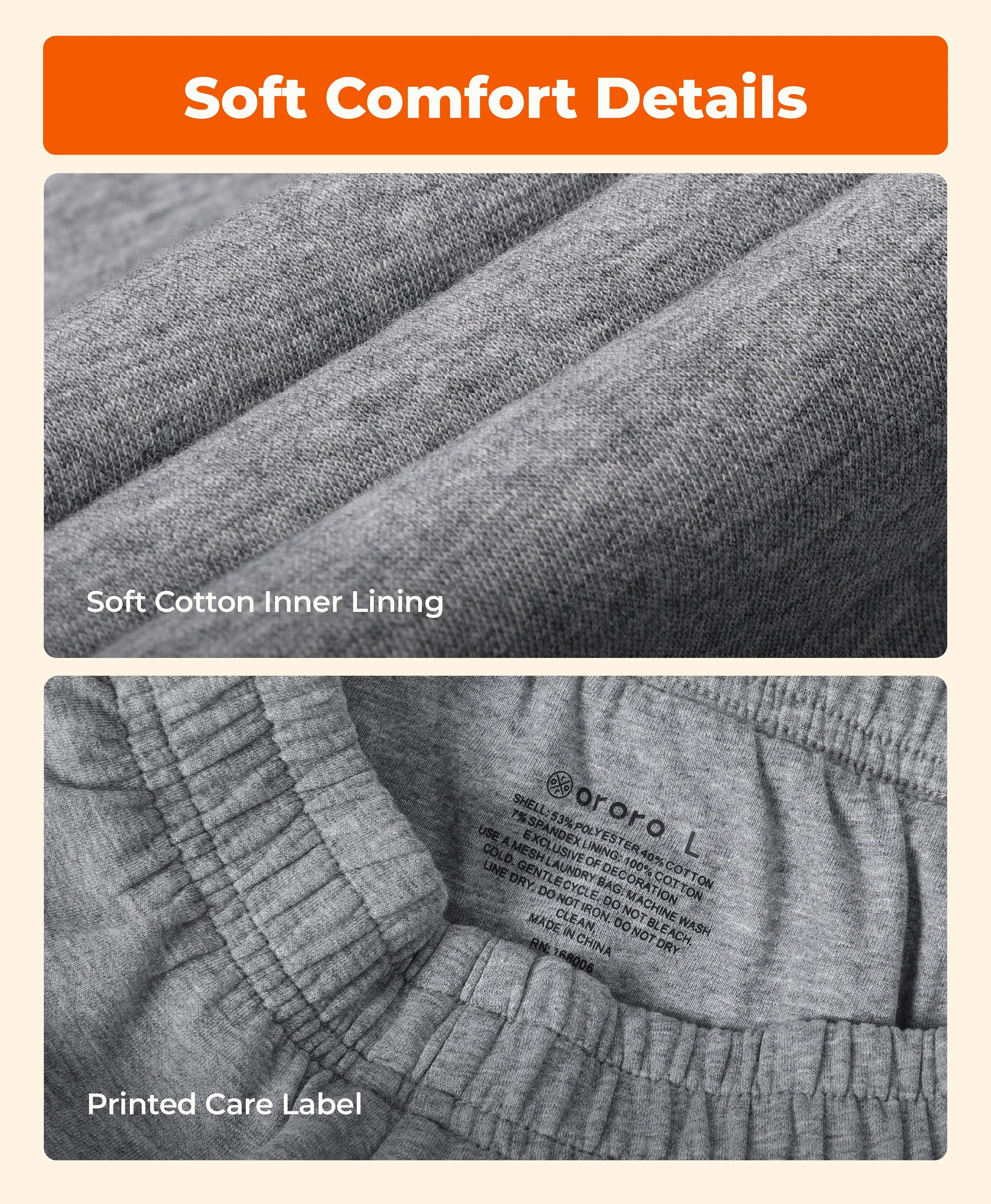 Soft Cotton Inner Lining, Printed Care Label