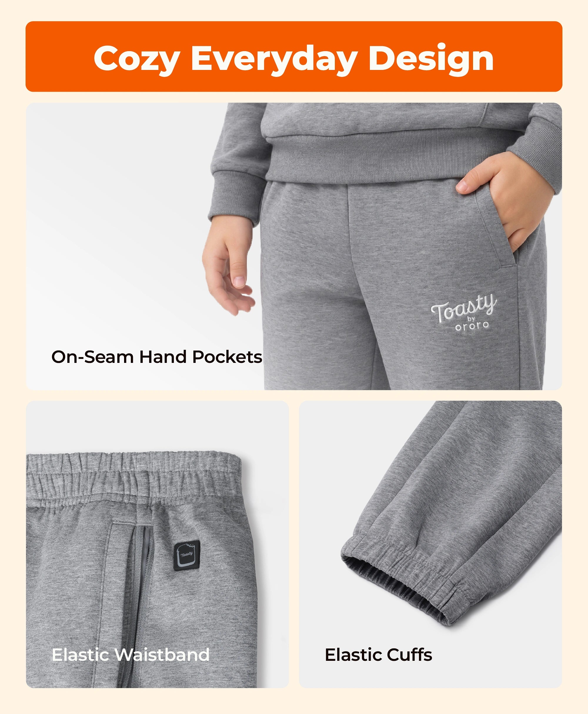 On-Seam Hand Pockets, Elastic Waistband, Elastic Cuffs