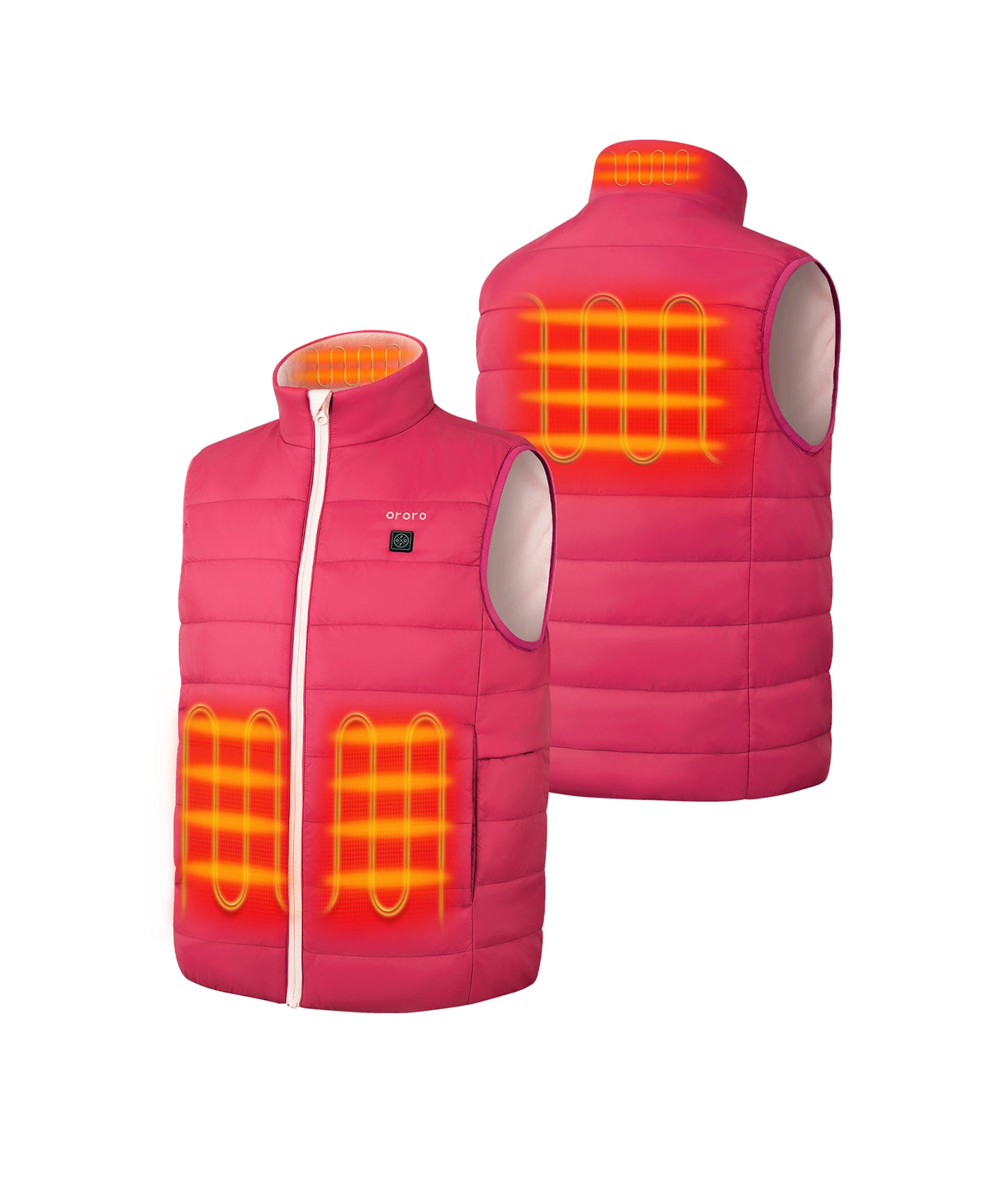 4-zone heat across pockets, back, and collar