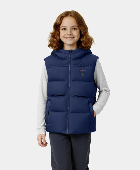 Kids' 4-Zone Hooded Heated Down Vest ,view 1