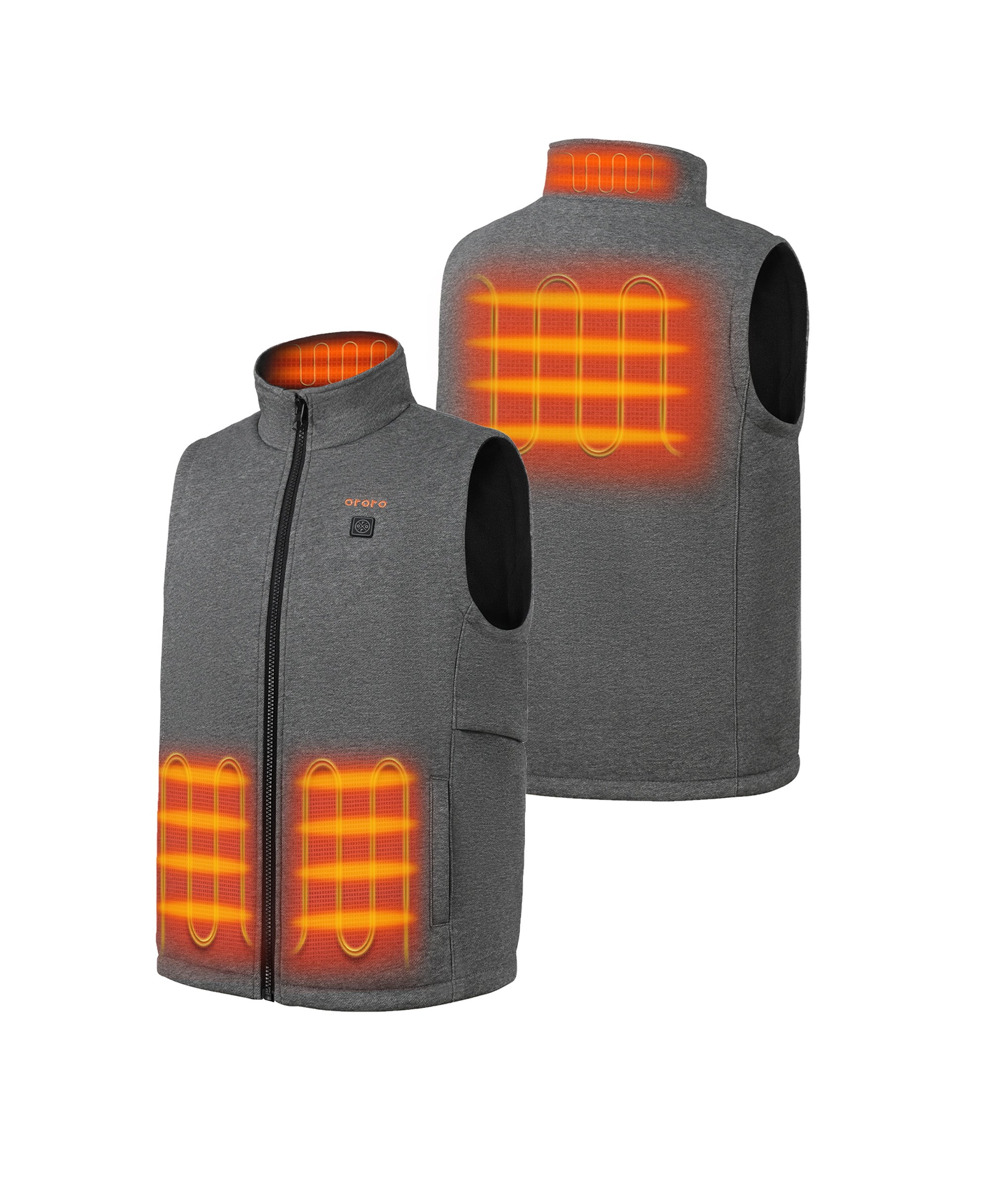 4 heating zones across left & right hand pockets, collar, and mid-back