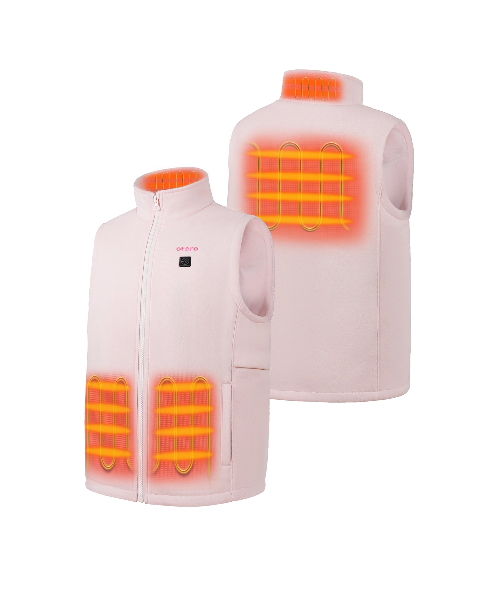 4 heating zones across left & right hand pockets, collar, and mid-back