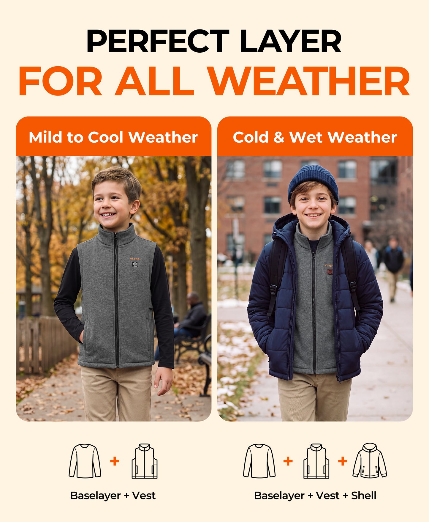 ororo Kids' 4-Zone Heated Fleece Vest for all weather