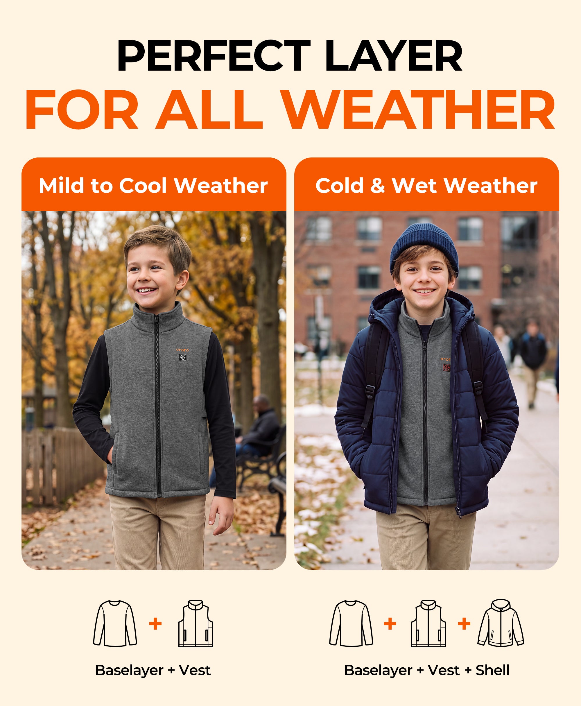 ororo Kids' 4-Zone Heated Fleece Vest for all weather