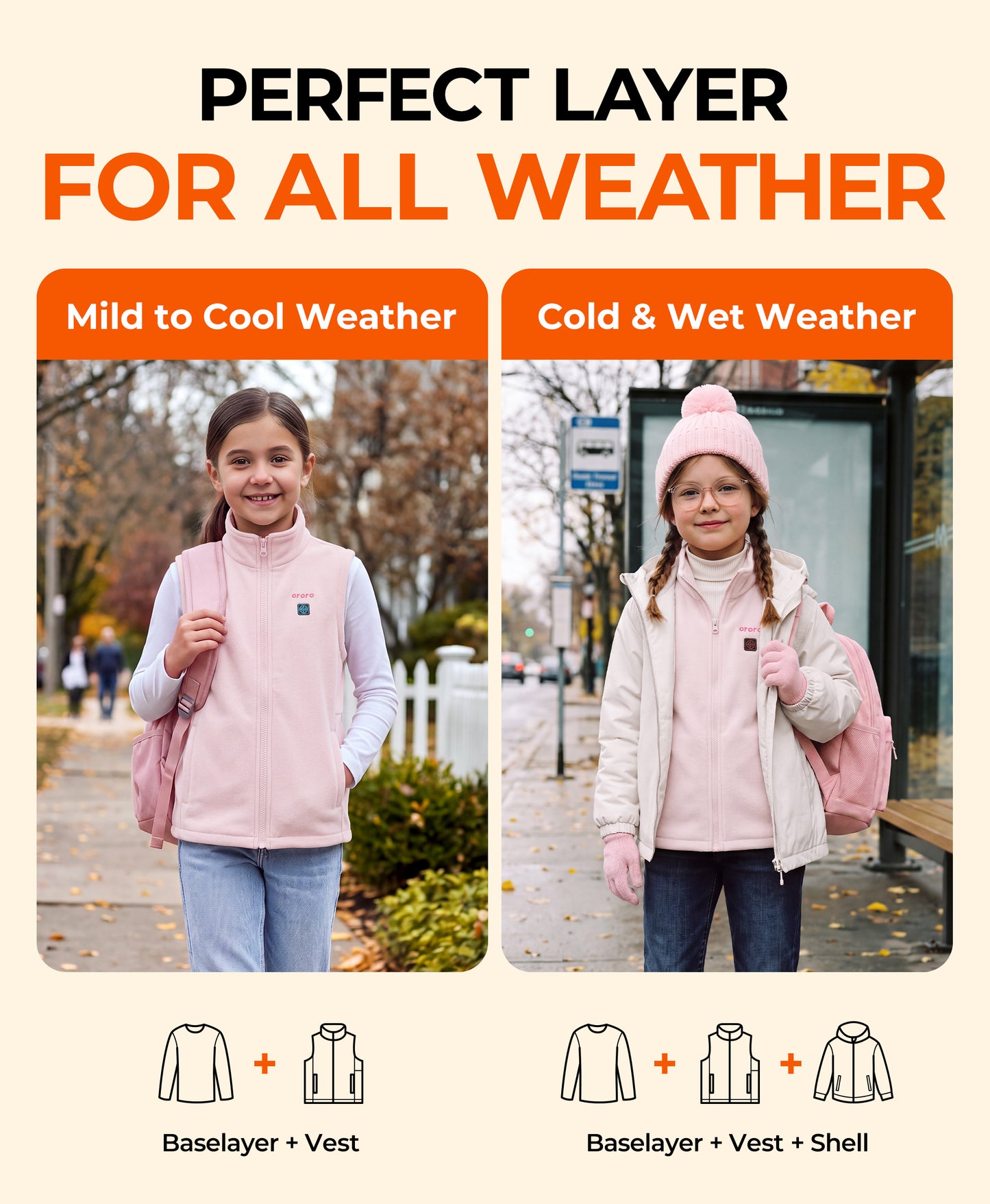 ororo Kids' 4-Zone Heated Fleece Vest for all weather