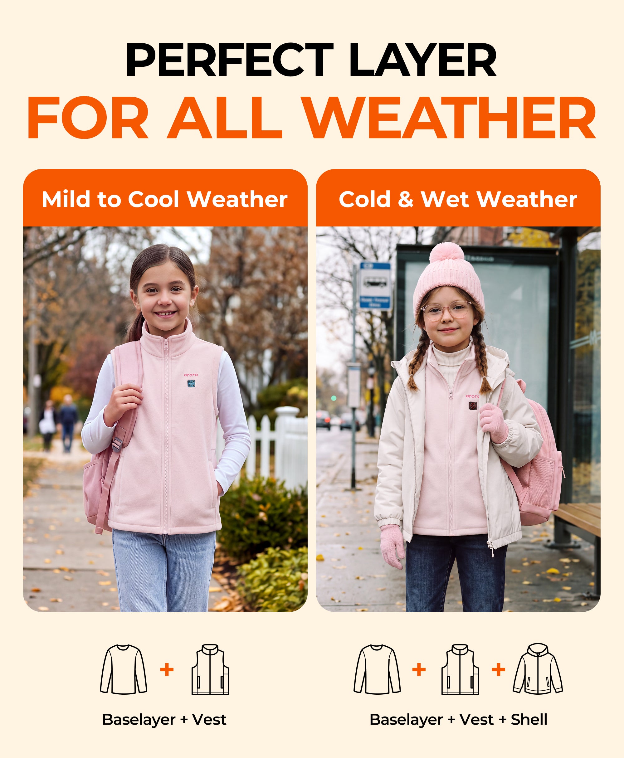 ororo Kids' 4-Zone Heated Fleece Vest for all weather