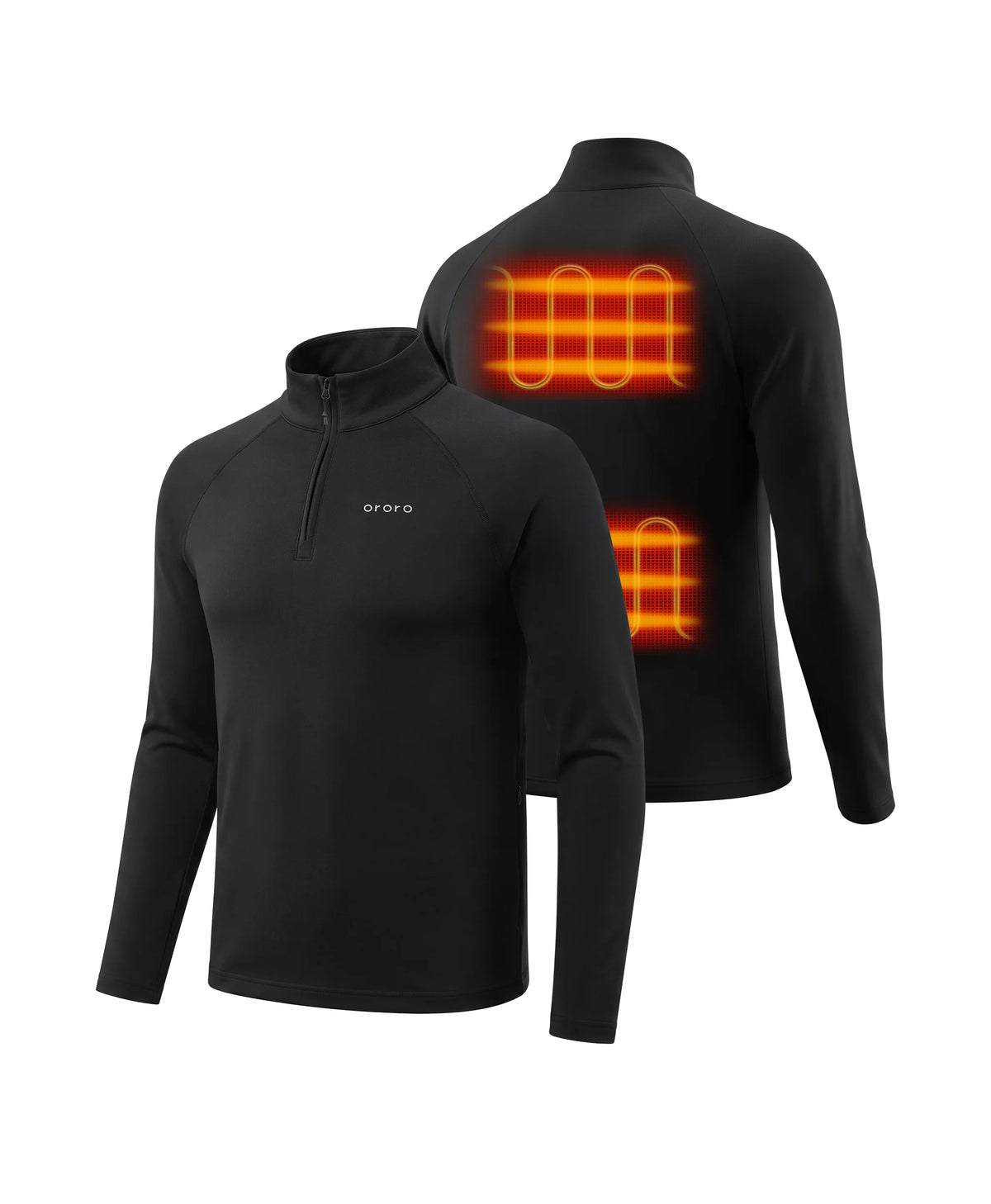ororo men's heated base layer top showing heating elements on back and lower back