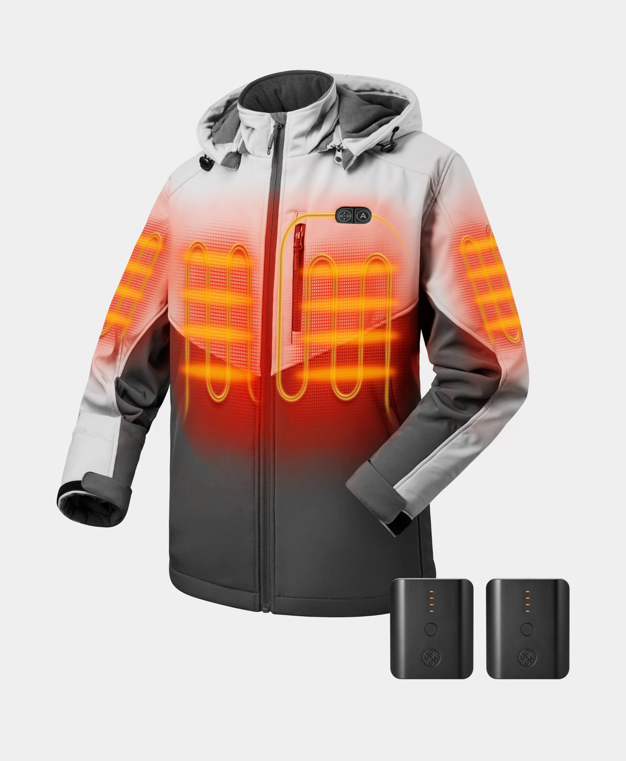 Bundle Deal - Men's Dual Control Heated Jacket (Chest Heating) & Extra PD 5K Battery - Light Gray & Charcoal Ash