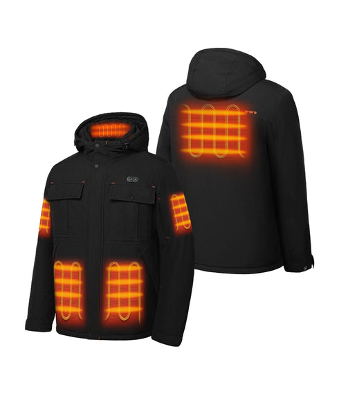 Heated jacket showing 6-zone heating system with collar, back, pocket and arm zones ,view 2