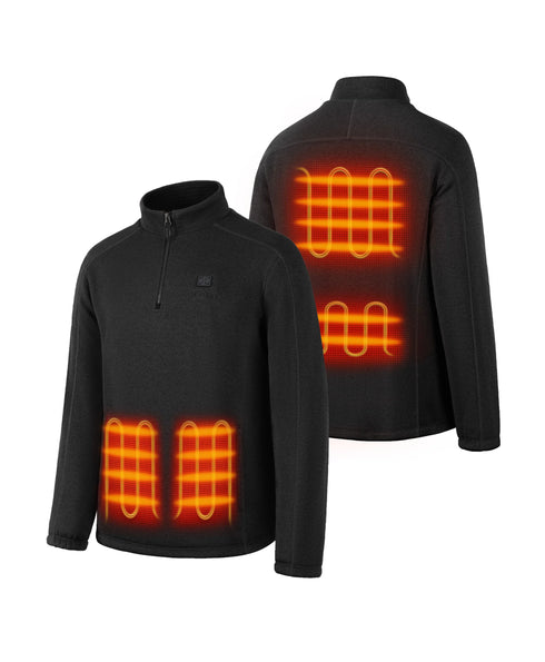 Four heating zones across the hand pockets, mid-back, and lower back