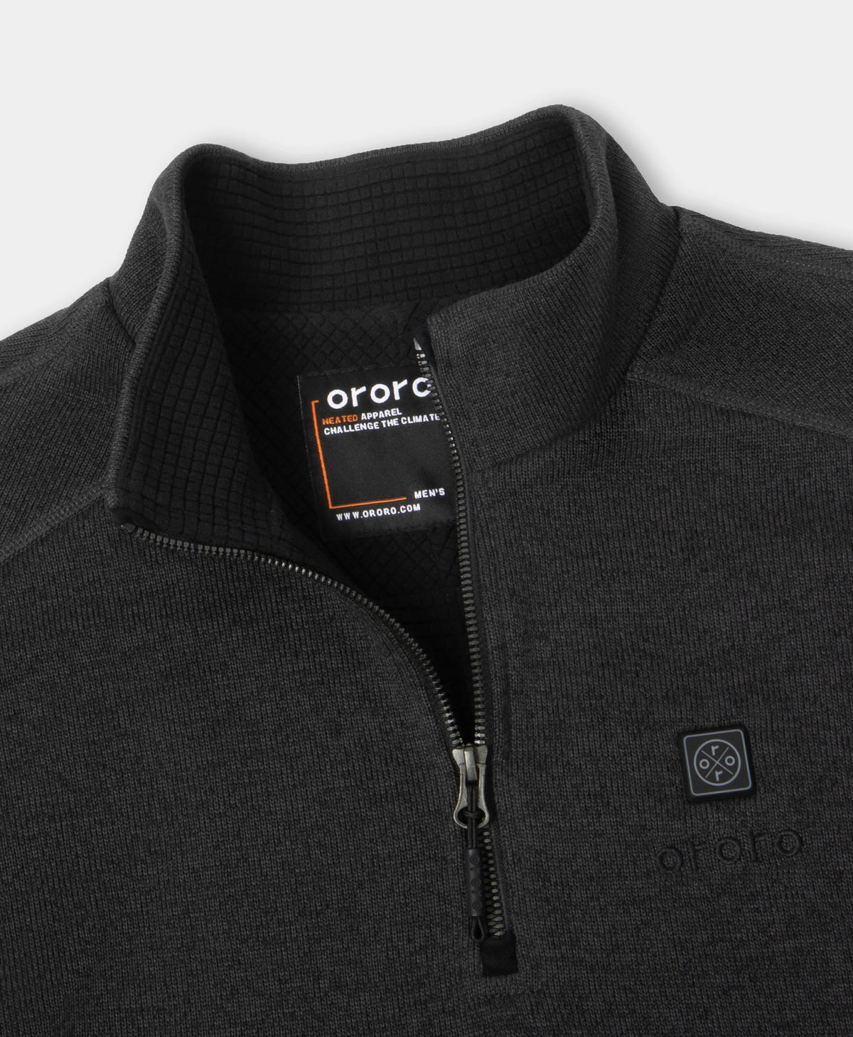 Quarter-zip pullover sweater by ororo, showing the collar, zipper, inner neck label, and a small embroidered logo on the chest.