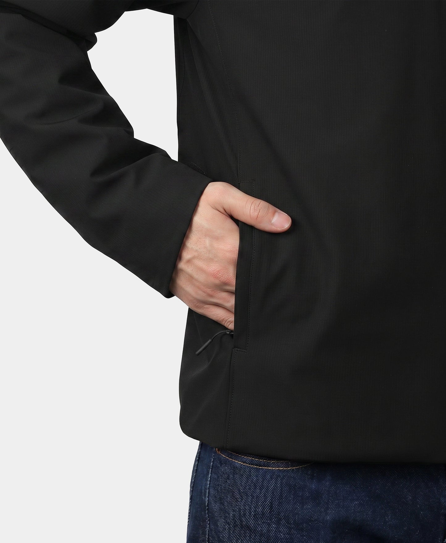 Close-up of ororo Heartland Men's 5-Zone Heated Insulated Hoodie hand pocket