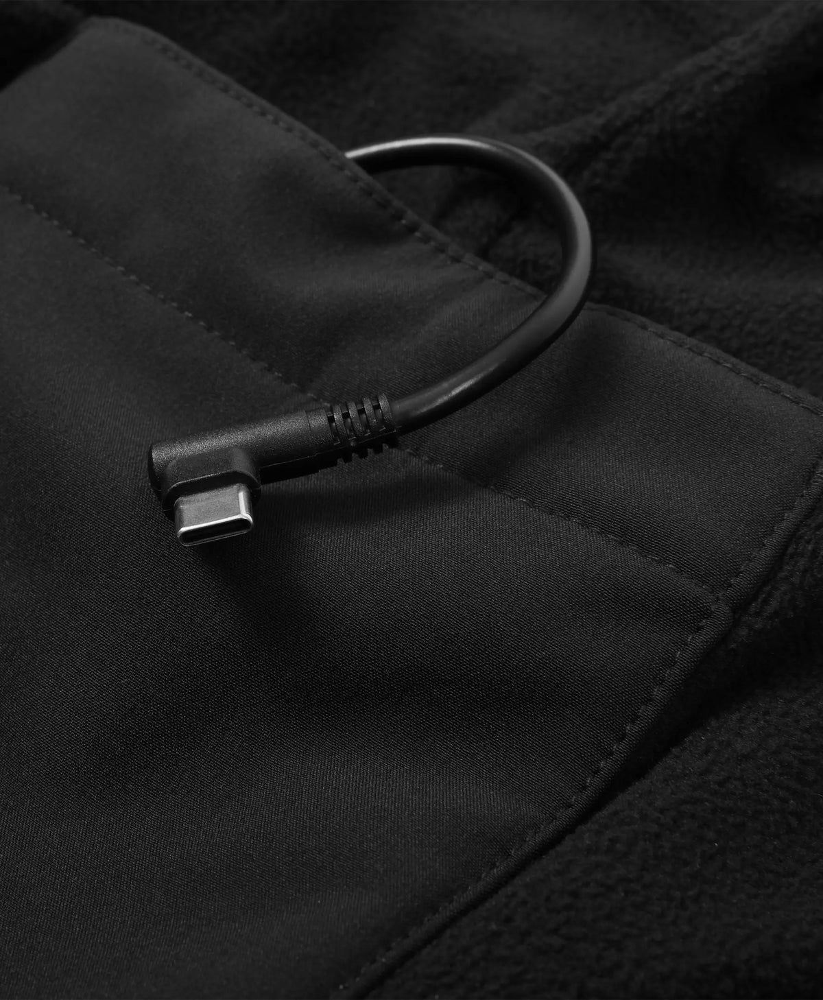 USB-C battery connector inside the ororo heated softshell jacket
