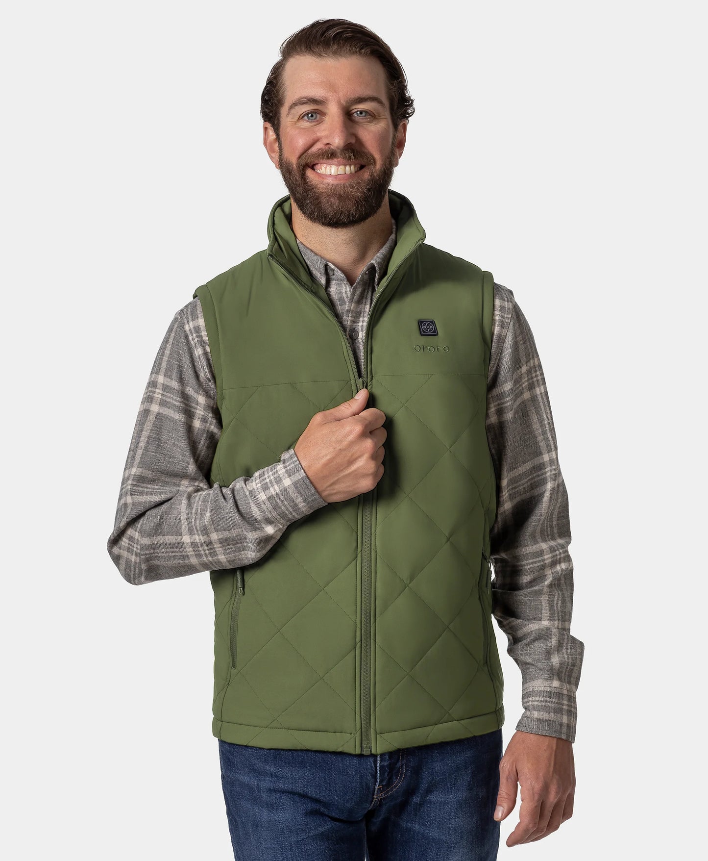 Men's Heated Quilted Vest-Olive Green